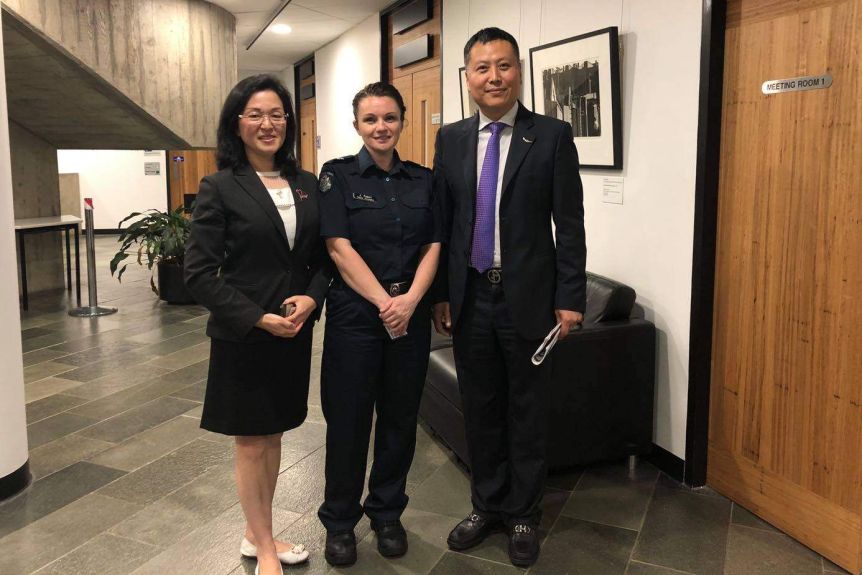 Gladys Liu and Haha Liu pictured at a meeting with Victoria Police.