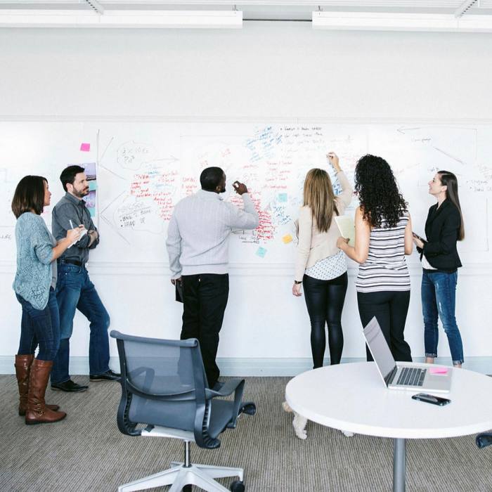 He says the creative process is that frenetic spark that happens when a group of people are face-to-face, ‘pacing back and forth against a messy whiteboard’