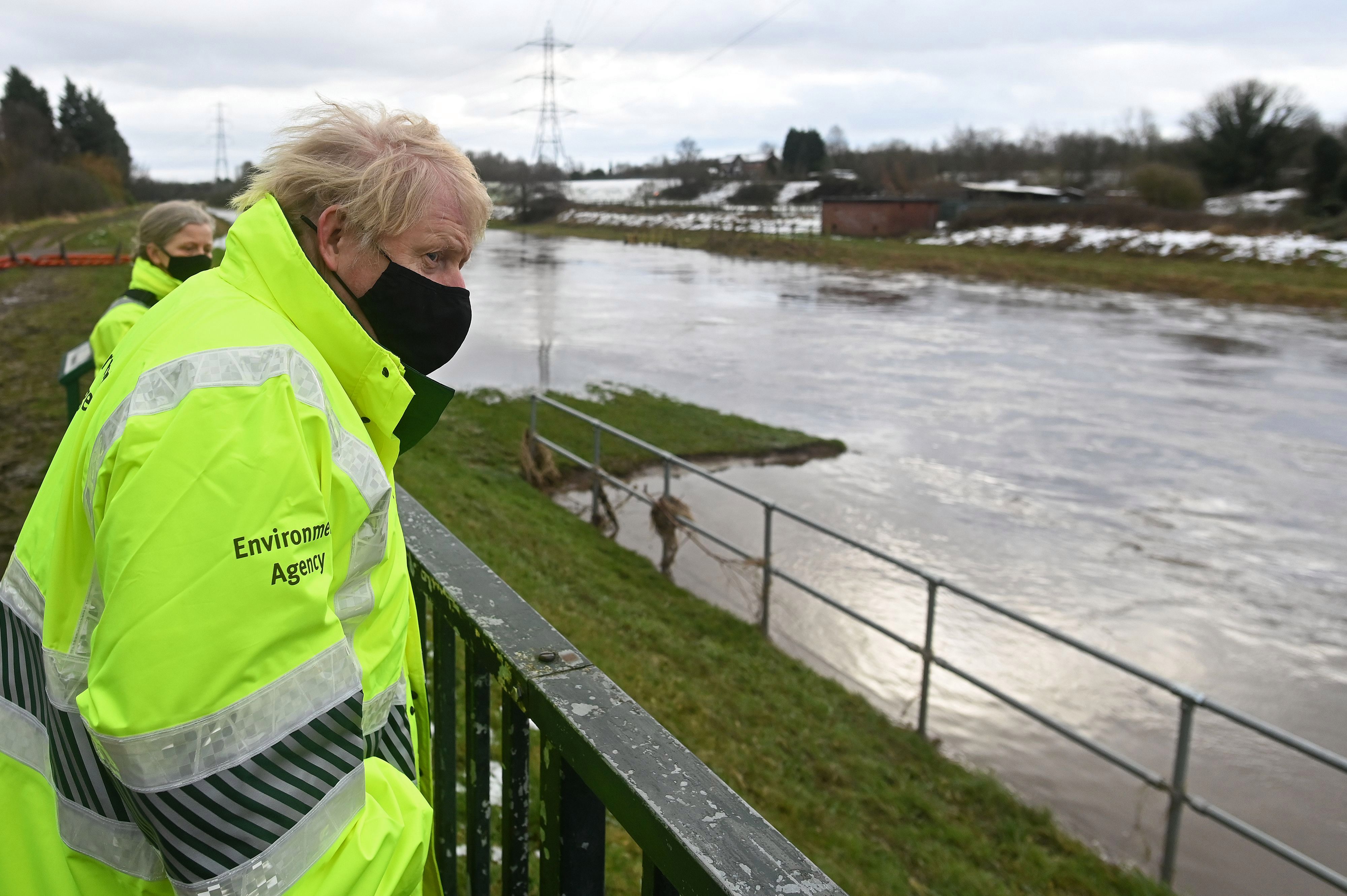 Boris Johnson visited a storm basin near the River Mersey in Didsbury this morning