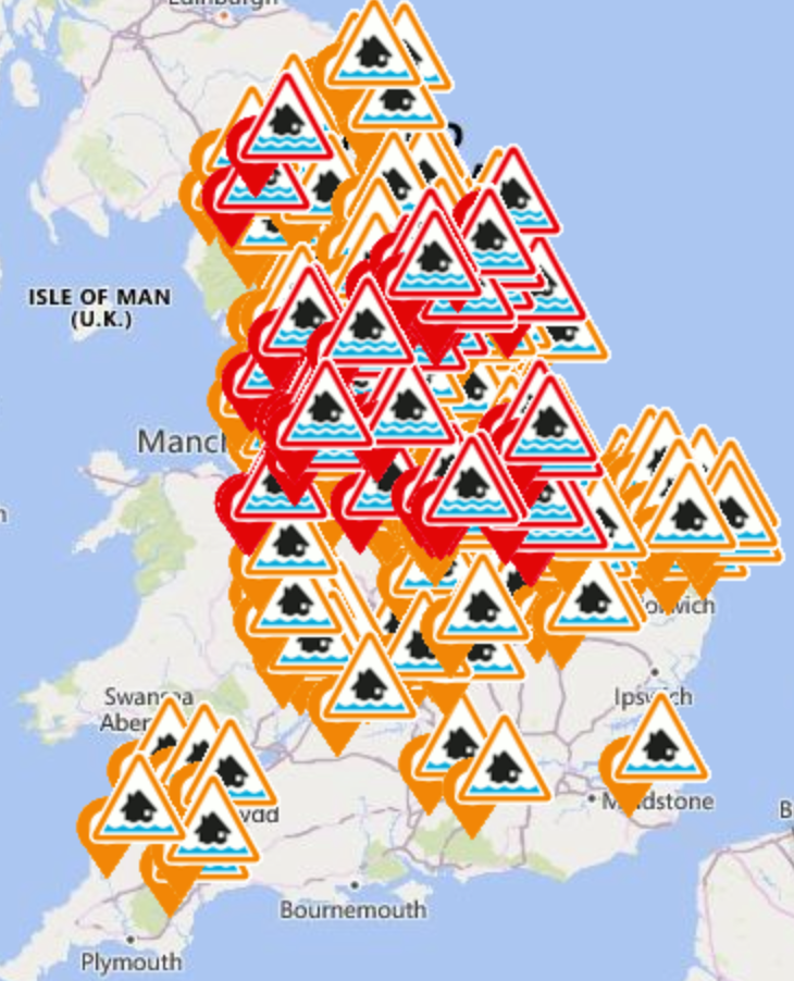 Almost 300 flood warnings have been issued across the UK for today