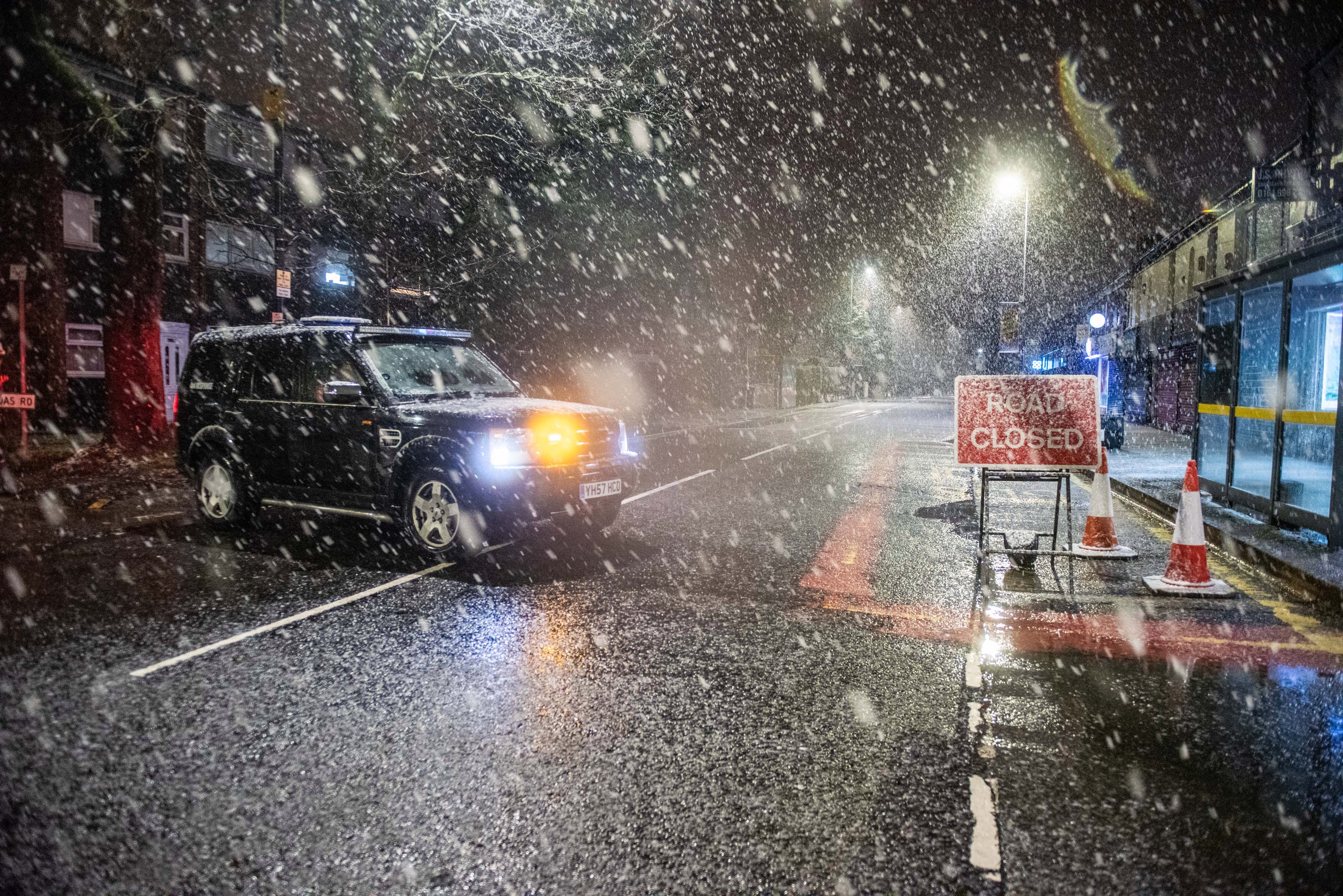 Roads were closed last night in Northenden, near the River Mersey, which is close to bursting its banks