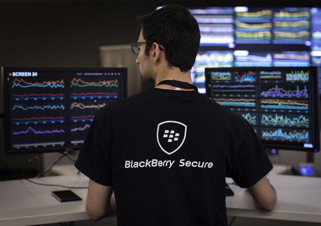 A Blackberry employee at the Network Operating Centre in Waterloo. BlackBerry stock popped last week on news the tech firm agreed to settle a 2018 patent-infringement lawsuit against Facebook Inc. which drew more investor attention to the value of BlackBerry’s patent trove.