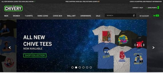 Screenshot of The Chive's web page showing t-shirts for sale
