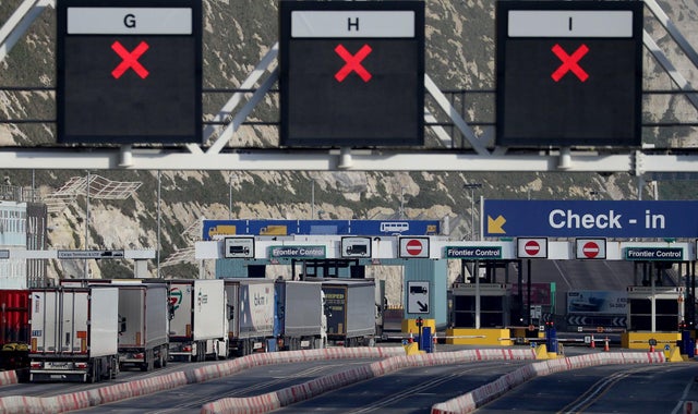 Lorries arrive at the Port of Dover in Kent Pic: Gareth Fuller/PA Wire