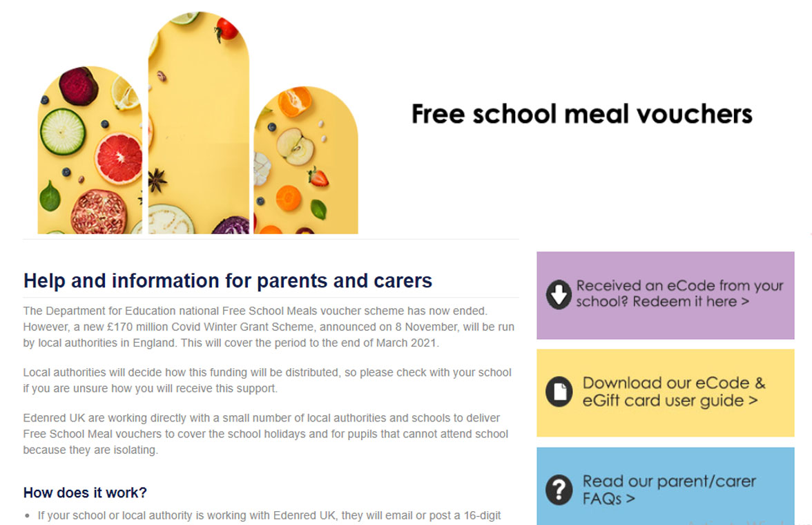 Edenred digital free school meal vouchers page