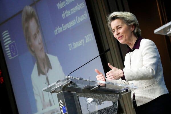 Ursula von der Leyen, president of the European Commission, in Brussels last month. Her handling of a growing crisis over vaccine supply shortages to the European Union has shaken her steely image.