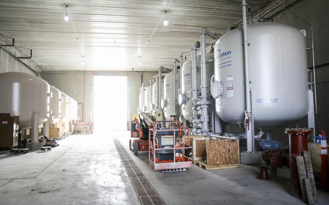 The new water treatment plant is located near the Bemidji Regional Airport and once finished will treat the city's nearby water wells. The plant will remove chemicals, known as perfluorocarbons, to meet standards set by state agencies. (Annalise Braught / Bemidji Pioneer)