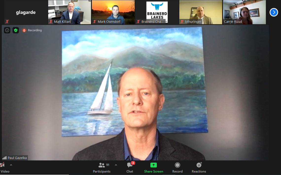 Senate Majority Leader Paul Gazelka, R-East Gull Lake, speaks during the second virtual Eggs & Issues politics forum on Friday, Feb. 19. The forum was hosted by the Brainerd Lakes Chamber of Commerce and largely focused on the coronavirus and efforts to reopen the state's economy and schools. Screengrab