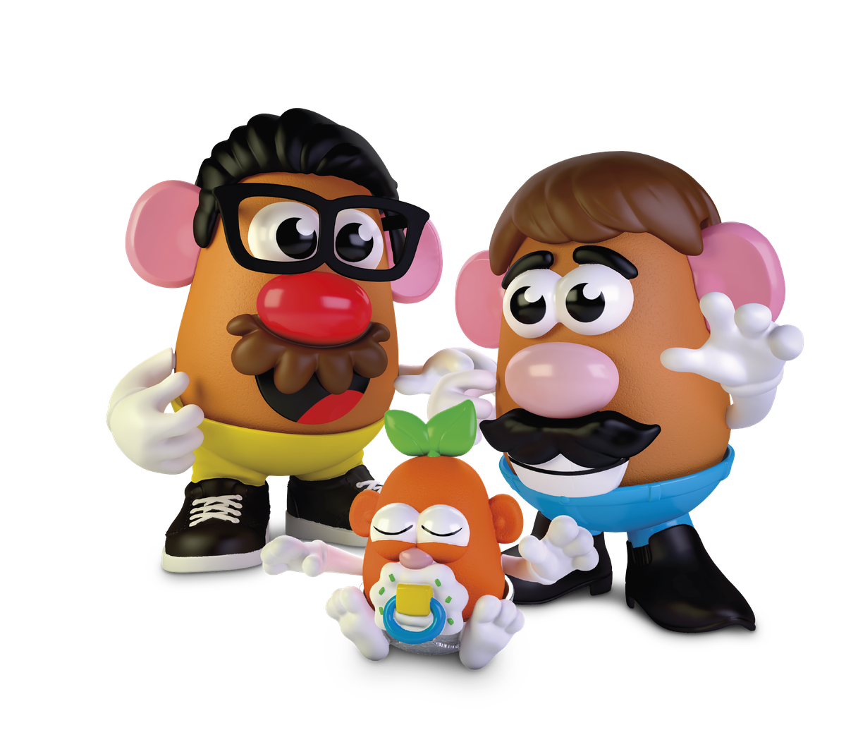 two potato dads with a potato child