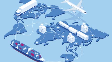 Global logistics network isometric illustration Icons set of air cargo trucking rail transportation maritime shipping On-time delivery Vehicles designed to carry large numbers of cargo