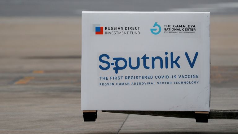 FILE PHOTO: A shipment of doses of the Sputnik V (Gam-COVID-Vac) vaccine against the coronavirus disease (COVID-19) is seen after arriving at Ezeiza International Airport, in Buenos Aires, Argentina, January 28, 2021. REUTERS/Agustin Marcarian/File Photo

