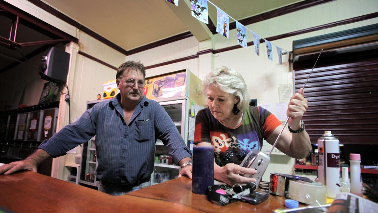 Babinda State Hotel local publicans Harry and Kitty Anning listen to local radio for cyclone updates the night Yasi crossed the Far Northern coast. Babinda State Hotel local publicans Harry and Kitty Anning listen to local radio for cyclone updates the night Yasi crossed the Far Northern coast.