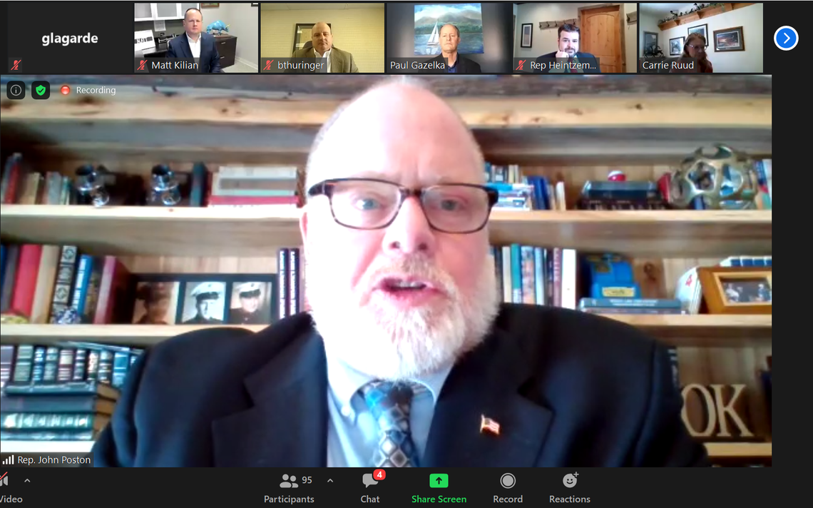 State Rep. John Poston, R-Lake Shore, speaks during the second virtual Eggs & Issues politics forum on Friday, Feb. 19. The forum was hosted by the Brainerd Lakes Chamber of Commerce and largely focused on the coronavirus and efforts to reopen the state's economy and schools. Screengrab