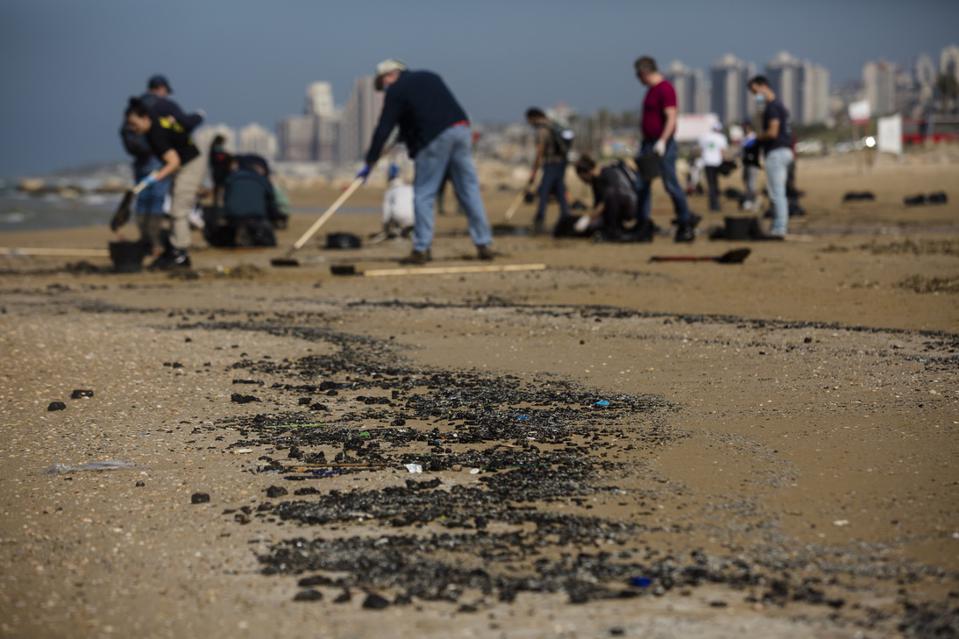 Cleanup Continues After Suspected Oil Spill Off Israel's Coast