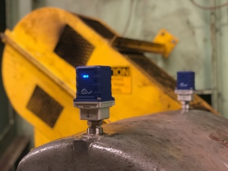 An Augury Machine Health sensor on industrial equipment. Note: this photo is supplied by Augury, and is not from a Colgate-Palmolive plant.