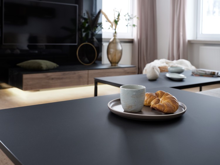 The Limitless Material Possibilities of Lacquered Boards, Thanks to the improved surface properties, PerfectSense Premium Matt Lacquered Boards can now be used for horizontal surfaces. Image Courtesy of EGGER Holzwerkstoffe
