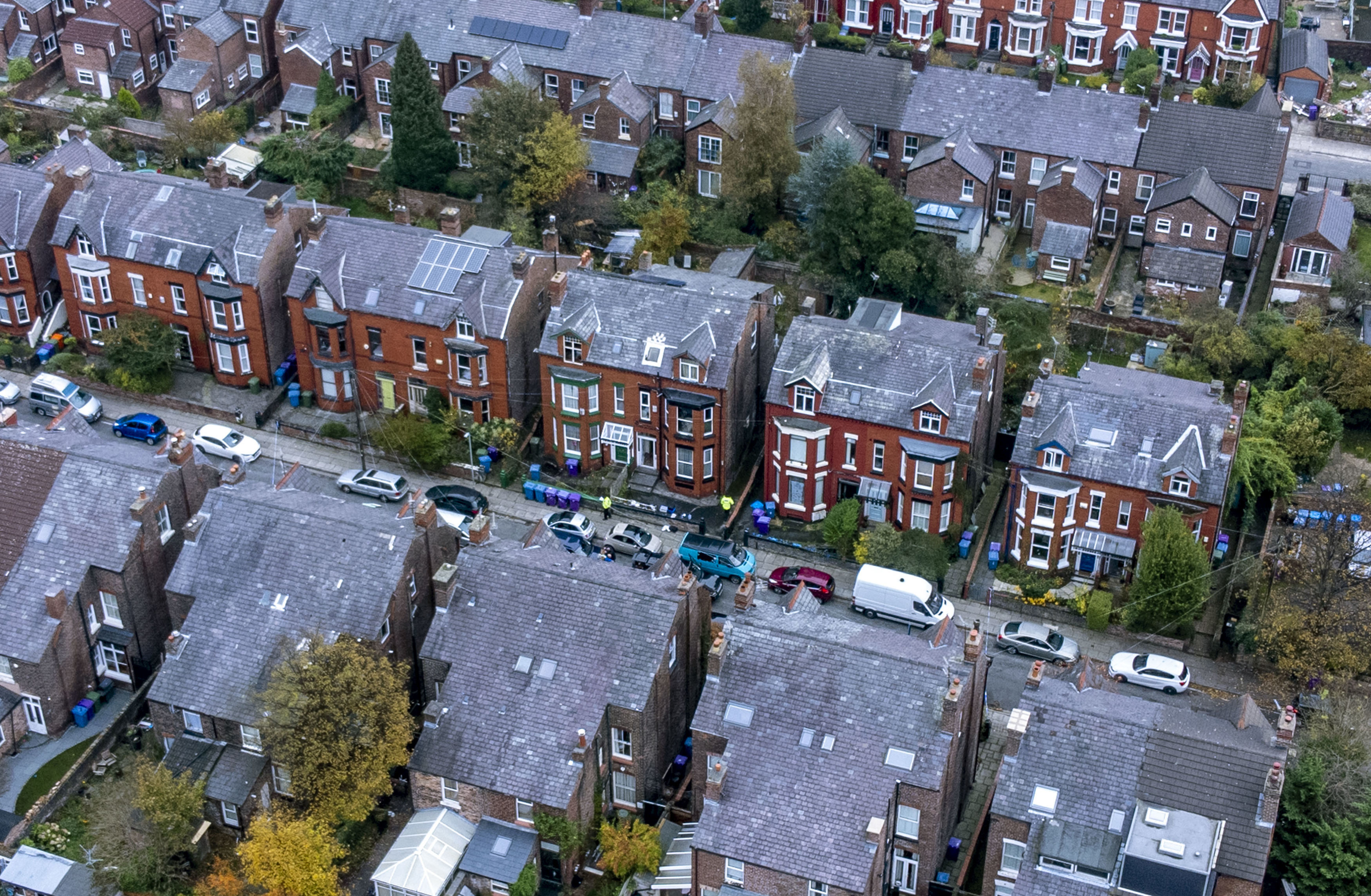 Aerial view of police activity in Rutland Avenue in Sefton Park