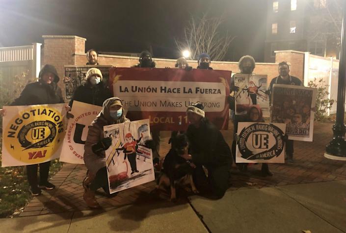 A group of Refresco workers in Wharton, NJ rally outside the factory to bring attention to working conditions they claim are unsafe.