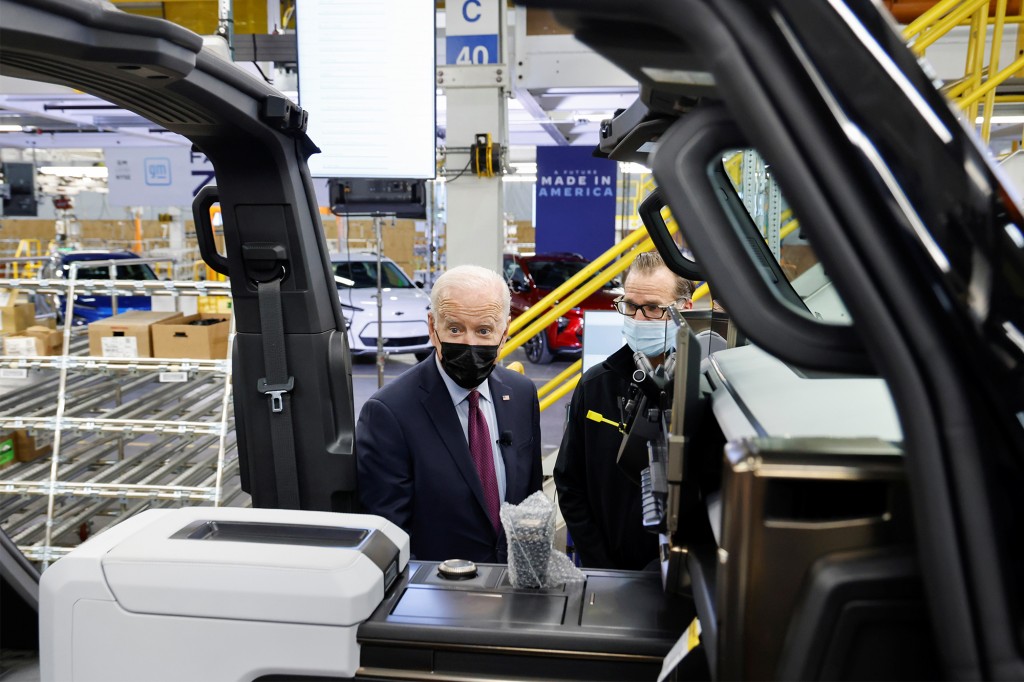 Biden touring the production line for the electric Hummer.