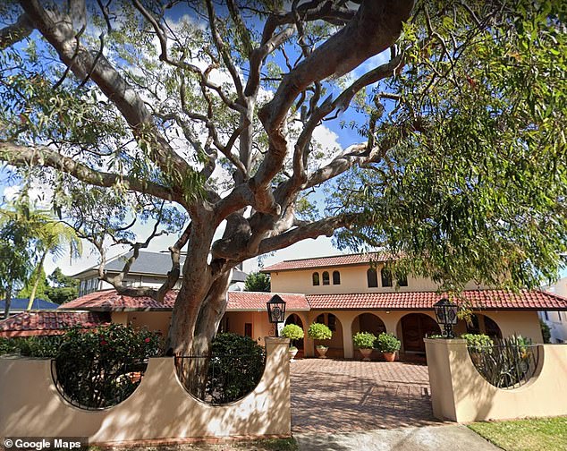 The grand Mediterranean-style house (pictured) on 1,200 square metres includes a pool and was formerly owned by Andrews Meat wholesaler Peter Andrews and his wife, Irene