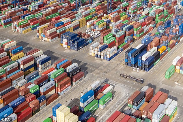 Delays in the shipping industry caused by the pandemic have combined with a shortage of HGV drivers to slow up deliveries of goods worldwide. Pictured: Shipping containers in Suffolk