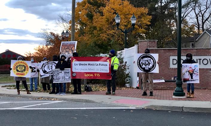 Workers at Refresco Factory, a bottling company, in Wharton, NJ call on management to improve working conditions and increased pay.