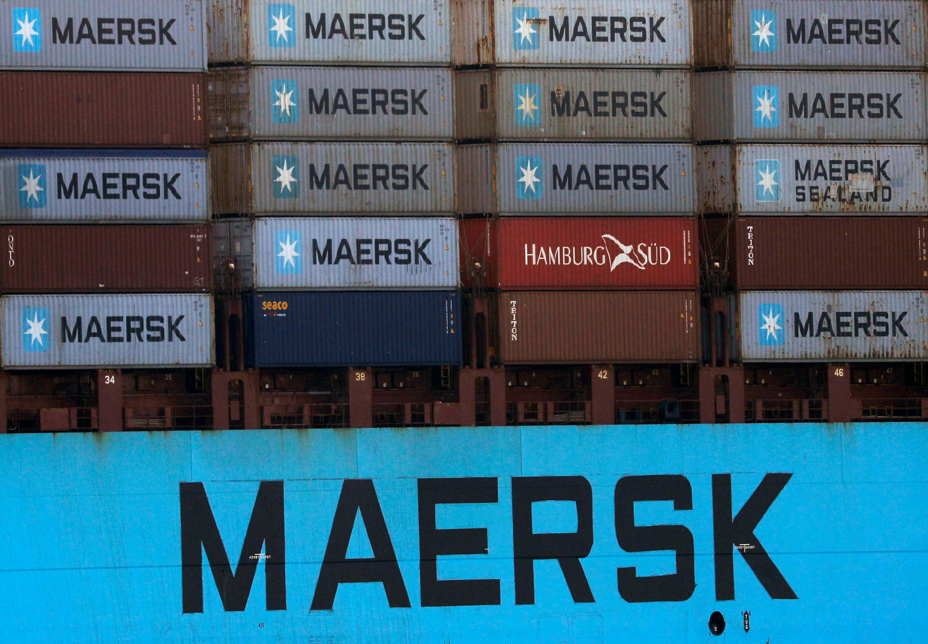 Shipping containers are transported on a Maersk Line vessel through the Suez Canal in Ismailia, Egypt July 7, 2021. Picture taken July 7, 2021. REUTERS/Amr Abdallah Dalsh