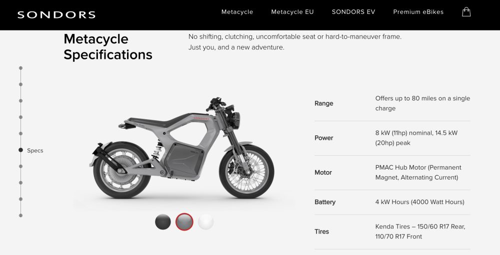 Low-cost SONDORS Metacycle e-motorcycle gets (another) delivery delay, updates design images