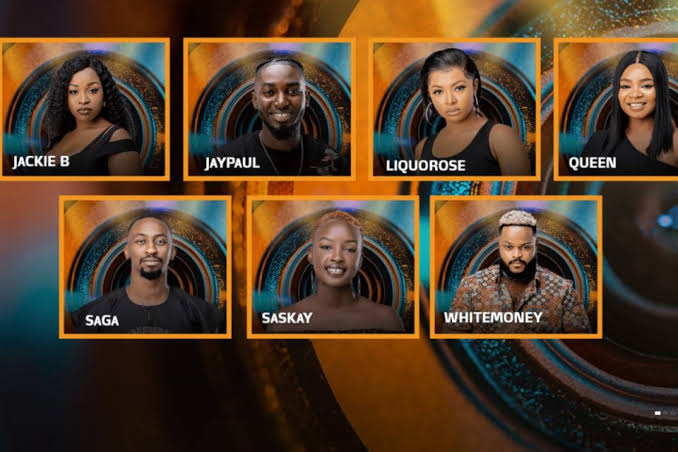 The 7 nominated housemates, Saga, Queen, Jackie B, Whitemoney, Liquorose, Saskay and Jay Paul
