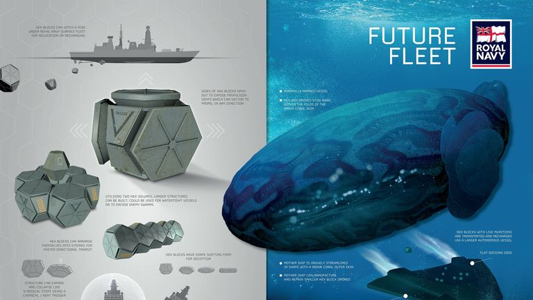 This submarine can manufacture 'hex block' drones for underwater transport. Pic: Royal Navy