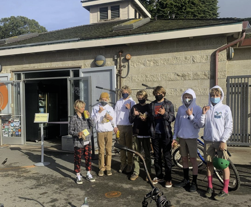 Grom time outside Steamer Lane Supply.