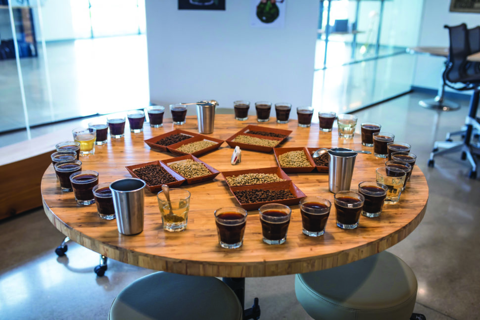 The Cupping Room—one of five separate rooms that make up Farmers Brothers coffee lab—is where members of its product development team taste roasted coffee samples for quality. [Photo: Farmers Brothers]