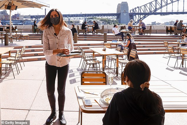 The AI Group said 98 per cent of trade and jobs in Australia relied on goods being shipped in from overseas (pictured is a waitress in Sydney)