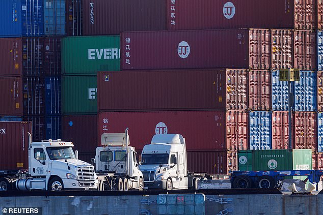 Global shipping delays are a big concern with CEOs telling the Australian Industry Group they were struggling to get goods on shelves on time (pictured is a backlog of shipping containers at the Port of Los Angeles)