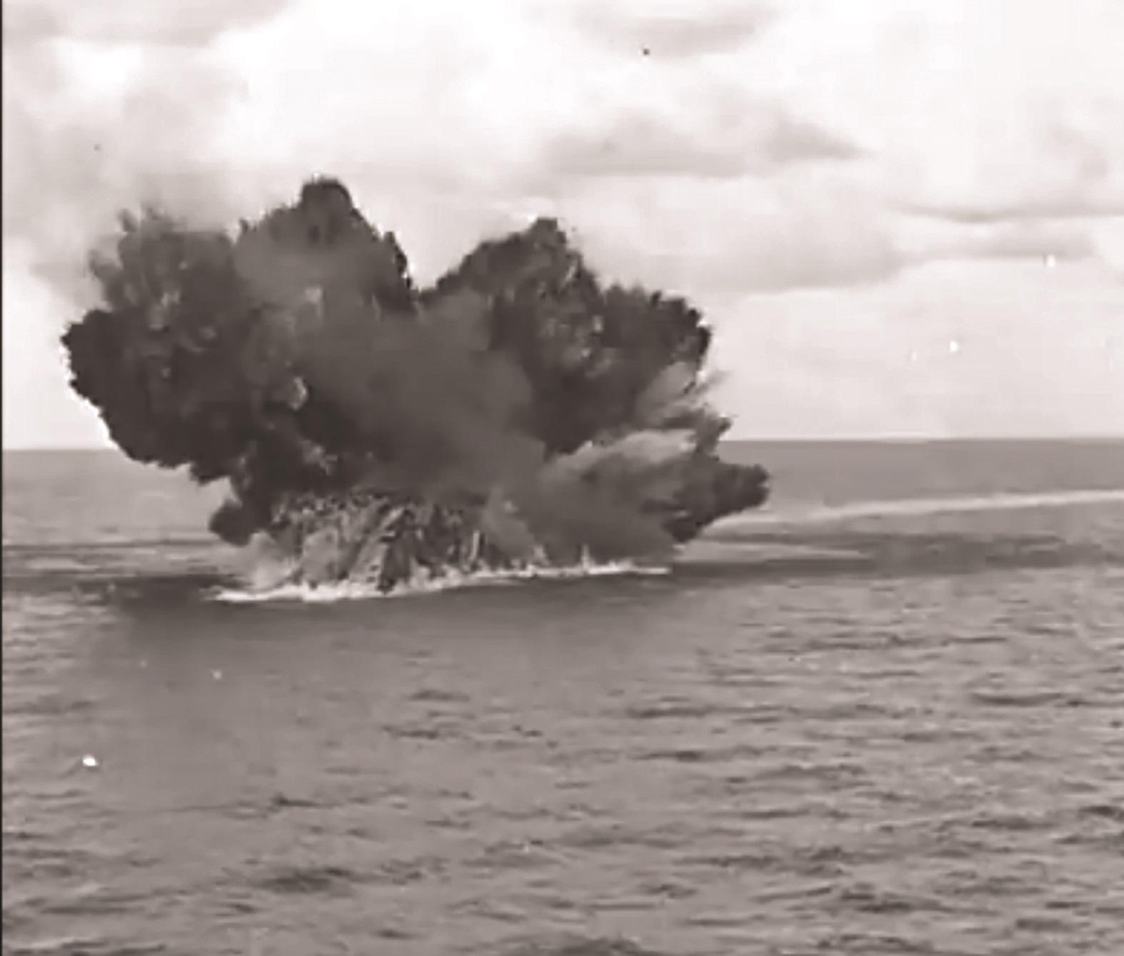 HMS Barham exploding when it was nearly sunk. Photo: NWM Archives HMS Barham exploding when it was nearly sunk. Photo: NWM Archives
