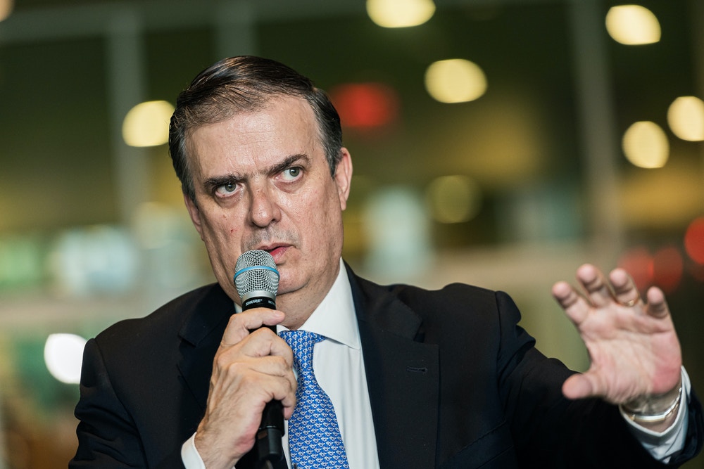 UN HEADQUARTERS, NEW YORK, UNITED STATES - 2019/06/20: Marcelo Ebrard Casaubón, Minister for Foreign Affairs for Mexico, is seen during a press encounter in the East Foyer of the United Nations Headquarters' Conference Building. Minister Ebard spoke with the press following his meeting with Secretary-General Guterres regarding Mexico's plans to curb migration from El Salvador, Honduras and Guatemala. (Photo by Albin Lohr-Jones/Pacific Press/LightRocket via Getty Images)