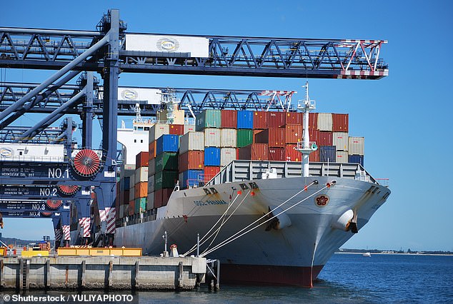 Virtually every part of the Australian economy is vulnerable to the supply chain crisis with an industry group now predicting it won't ease until 2023. An Australian Industry Group survey of 346 CEOs found two-thirds of them had encountered difficulty securing essential inputs to run their business (pictured is a ship at Port Botany in Sydney)