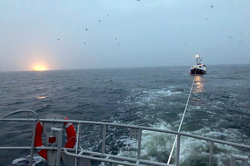 Achieve towed by lifeboat