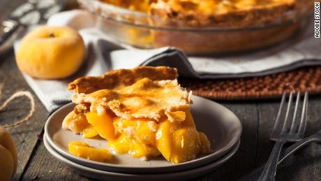 This homemade warm peach pie is ready to eat. 