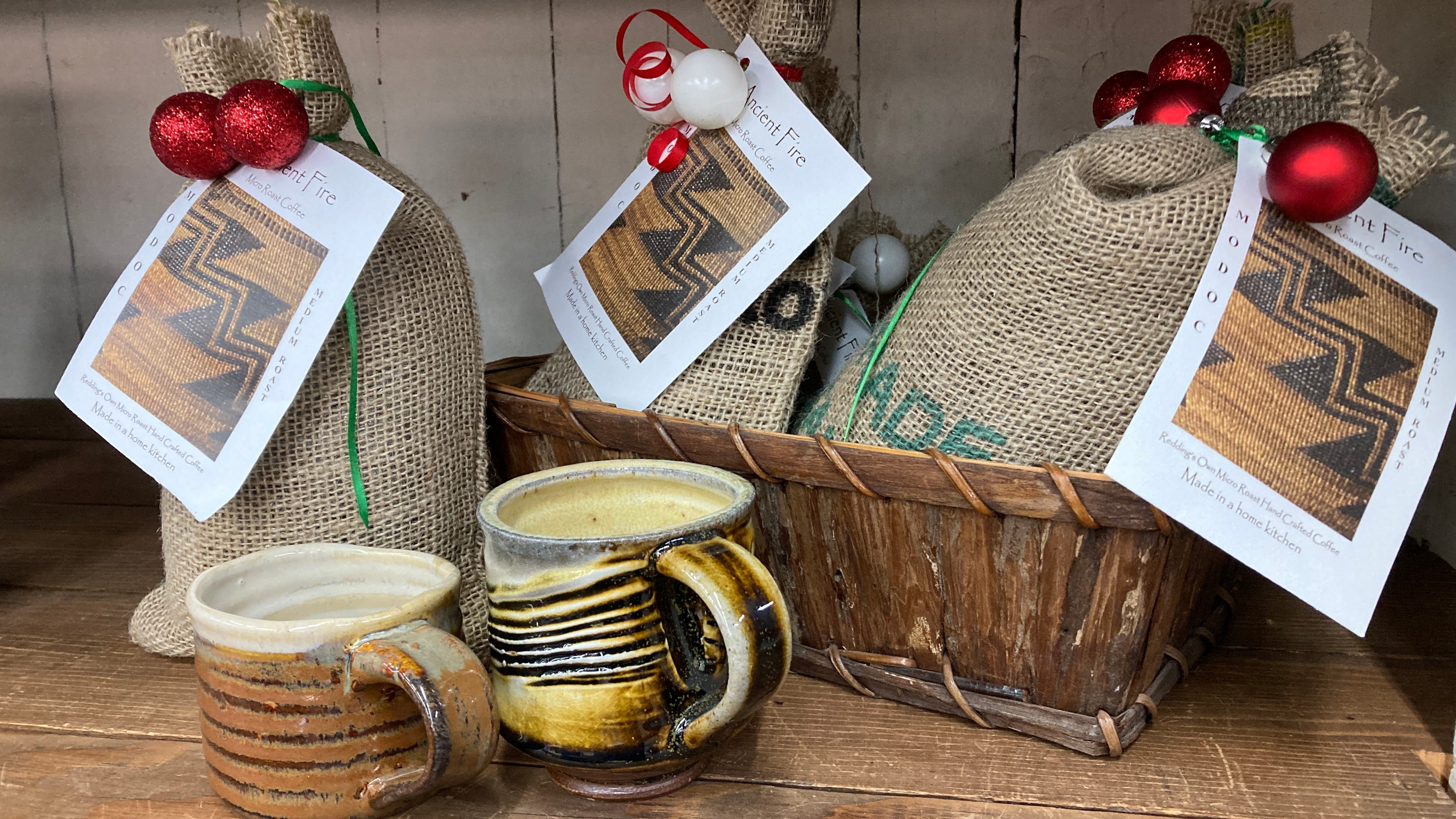 Bags of Ancient Fire coffee at Enjoy The Store in downtown Redding. The shop sells art, crafts and gourmet foods made by North State people.