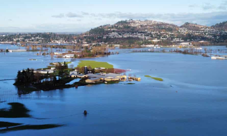 Houses and farms became islands after record rainfall in Abbotsford, British Columbia.