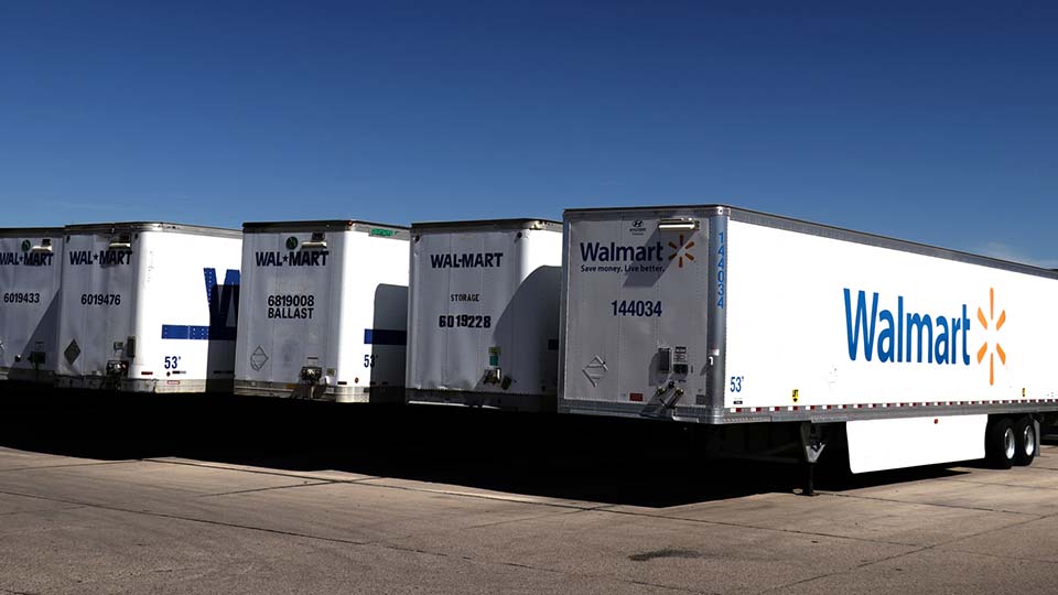 Row of Parked Wal-Mart Trailers