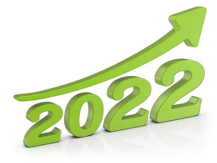 Green arrow rising over the numbers 2022