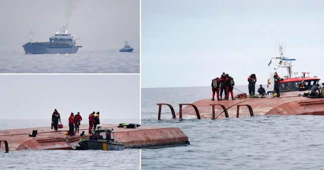 The aftermath of the crash between two cargo ships. 