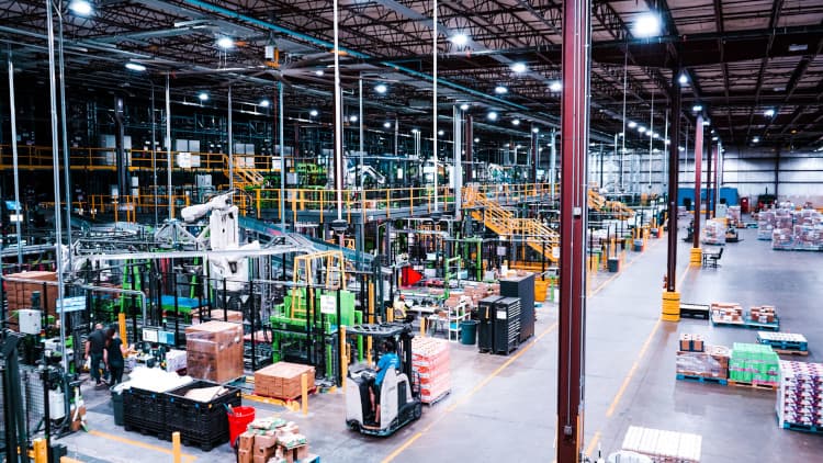 Symbotic system in a warehouse.