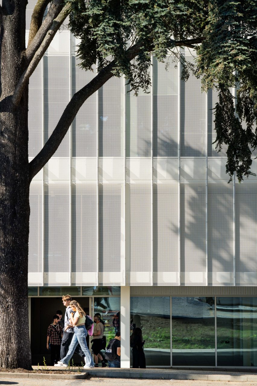 White perforated-metal facade