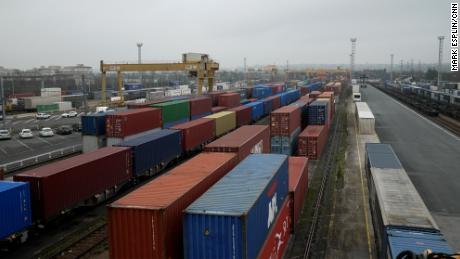 Aerial view of Valenton, France, freight station, destination of the 6,000-mile train journey from Xi&#39;an, China.
