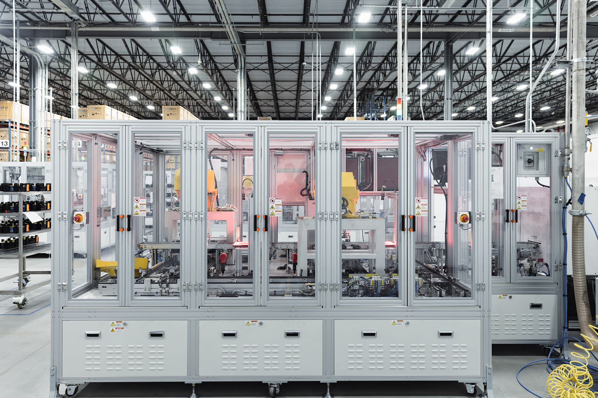 Solar modules are cut and sorted in a process called splicing inside the Hanwha Q Cells factory in Dalton, Ga.
