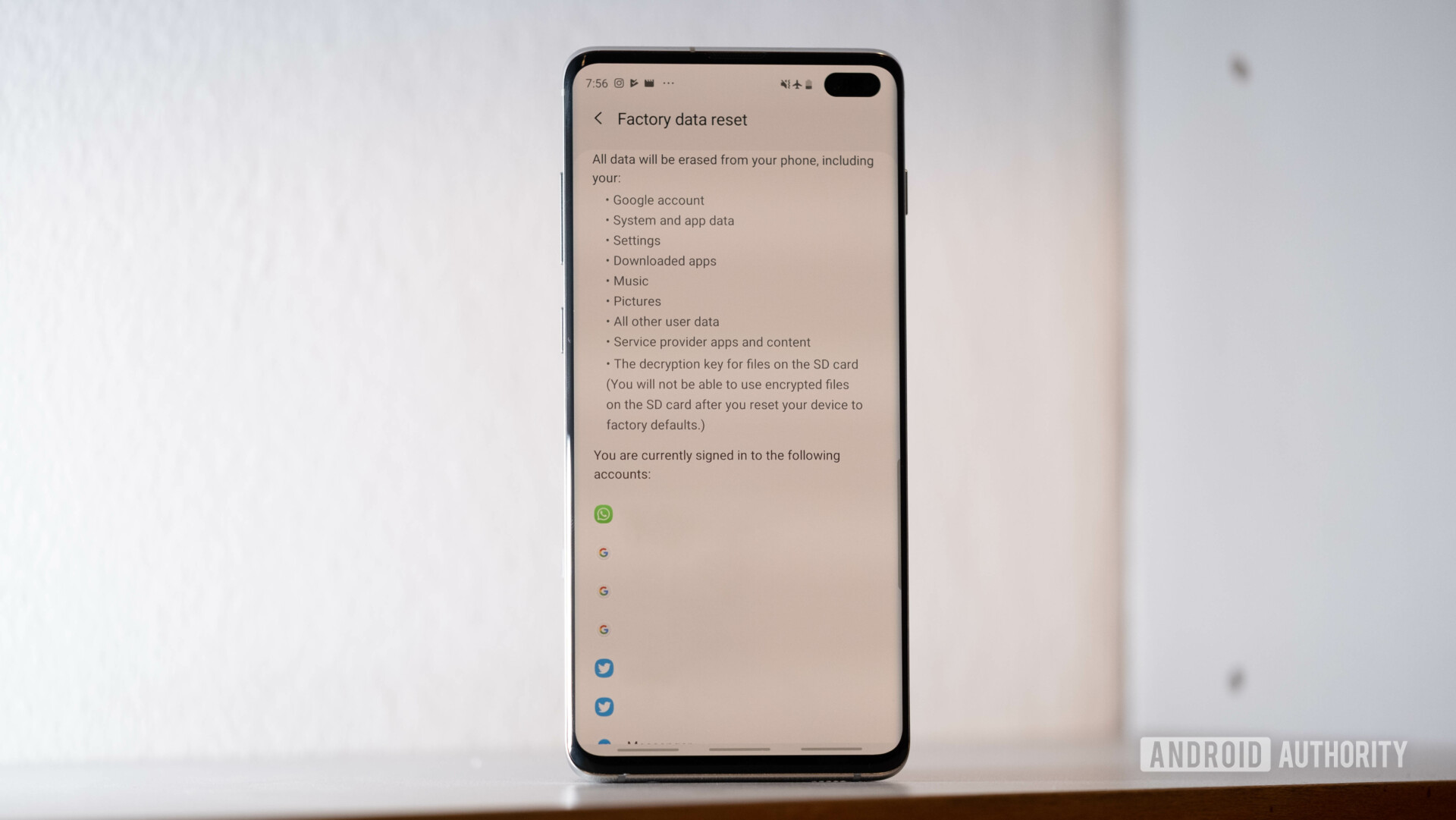 Samsung Galaxy S10 Plus Reset menu