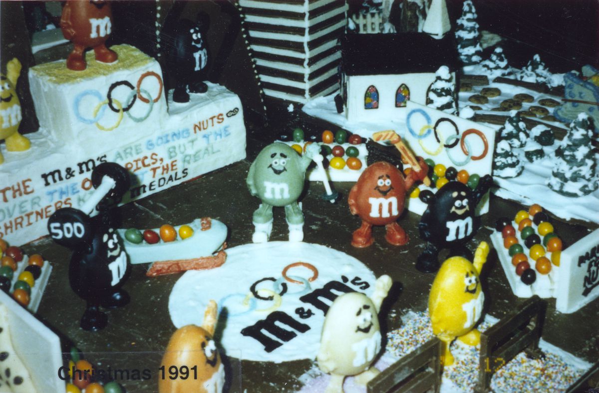 A Christmas chocolate display provided for the patients of Shriner Children’s Chicago by the Mars factory in 1991.
